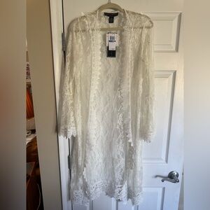 NWT Polly & Esther Ivory Lace Long Jacket/Cover Up, Juniors Size L, Versatile